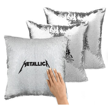 Metallica logo, Μαξιλάρι καναπέ Μαγικό Ασημένιο με πούλιες 40x40cm περιέχεται το γέμισμα