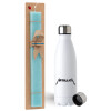 Easter Set, metallic stainless steel water bottle (750ml) & aromatic flat Easter candle (30cm) (TURQUOISE)