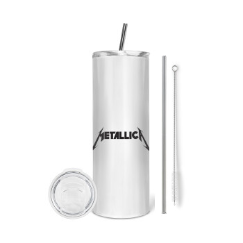 Metallica, Tumbler ποτήρι θερμό από ανοξείδωτο ατσάλι 600ml, με μεταλλικό καλαμάκι & βούρτσα καθαρισμού
