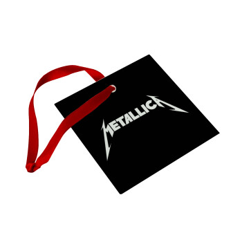Metallica logo, Χριστουγεννιάτικο στολίδι γυάλινο τετράγωνο 9x9cm