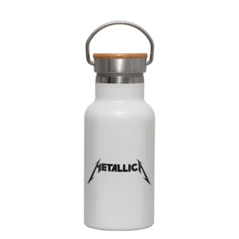Metallica, Metallic thermos (Stainless steel) White with wooden lid (bamboo), double-walled, 350ml