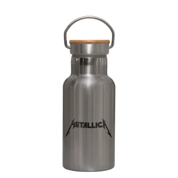 Metallica, Μεταλλικό παγούρι θερμός (Stainless steel) Ασημένιο με ξύλινο καπακι (bamboo), διπλού τοιχώματος, 350ml