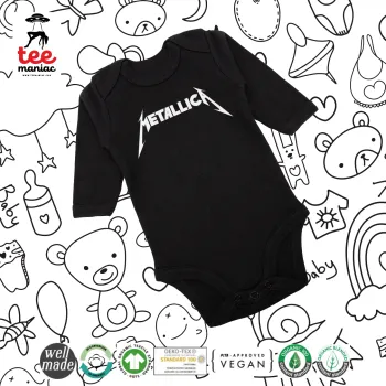 Metallica, Μακρυμάνικο βρεφικό φορμάκι, 0-18 μηνών, ΜΑΥΡΟ, 100% Organic Cotton