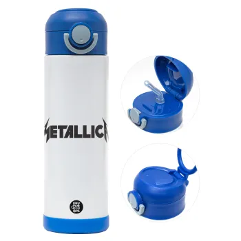 Metallica, Παιδικό παγούρι θερμό, ανοξείδωτο, με καλαμάκι ασφαλείας, ΜΠΛΕ (500ml)