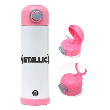 Metallica, Children's hot water bottle, stainless steel, with safety straw, PINK (500ml)