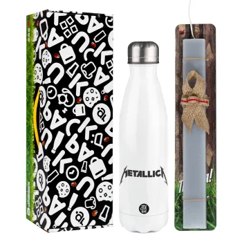 Metallica, Easter candle, metallic white thermos bottle (500ml) & aromatic flat candle (30cm) (GRAY)