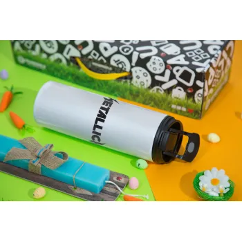 Metallica, Πασχαλινή Λαμπάδα με Travel Tumbler θερμό με διπλό καπάκι (600ml, BPA free) & κερί αρωματικό πλακέ (30cm) (ΤΙΡΚΟΥΑΖ)