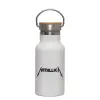 Metallic thermos (Stainless steel) White with wooden lid (bamboo), double-walled, 350ml