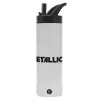Metallic thermos bottle with straw & handle, stainless steel (Stainless steel 304), double-walled, 600ml.