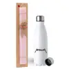 Easter Set, metallic stainless steel water bottle (750ml) & scented flat Easter candle (30cm) (PINK)