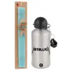Easter Set, metallic silver aluminum water bottle (500ml) & scented flat Easter candle (30cm) (TURQUOISE)