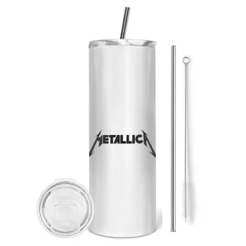 Metallica, Tumbler ποτήρι θερμό από ανοξείδωτο ατσάλι 600ml, με μεταλλικό καλαμάκι & βούρτσα καθαρισμού