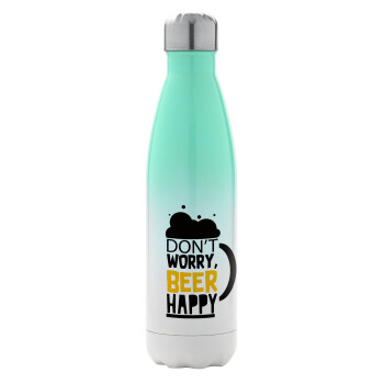 Don't worry BEER Happy, Metal mug thermos Green/White (Stainless steel), double wall, 500ml