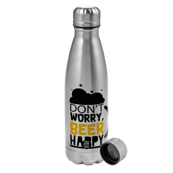Don't worry BEER Happy, Metallic water bottle, stainless steel, 750ml