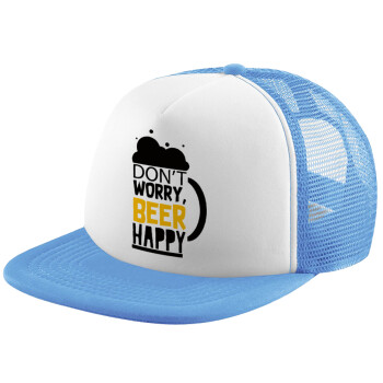 Don't worry BEER Happy, Καπέλο Soft Trucker με Δίχτυ Γαλάζιο/Λευκό