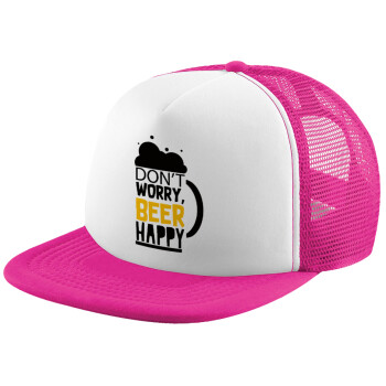 Don't worry BEER Happy, Καπέλο Soft Trucker με Δίχτυ Pink/White 