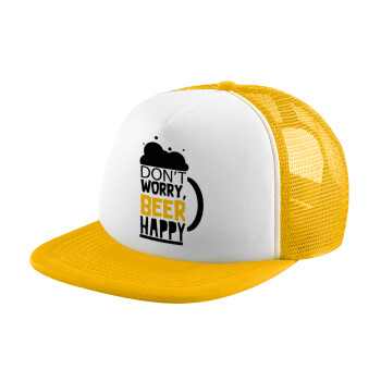 Don't worry BEER Happy, Καπέλο Ενηλίκων Soft Trucker με Δίχτυ Κίτρινο/White (POLYESTER, ΕΝΗΛΙΚΩΝ, UNISEX, ONE SIZE)