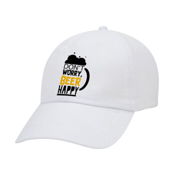 Don't worry BEER Happy, Καπέλο Baseball Λευκό (5-φύλλο, unisex)