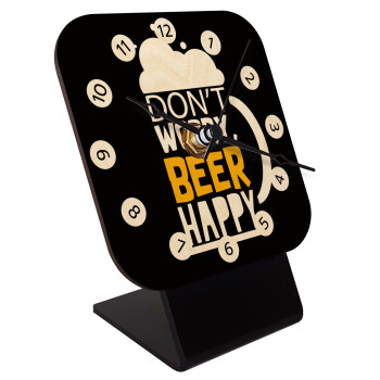 Don't worry BEER Happy, Quartz Table clock in natural wood (10cm)