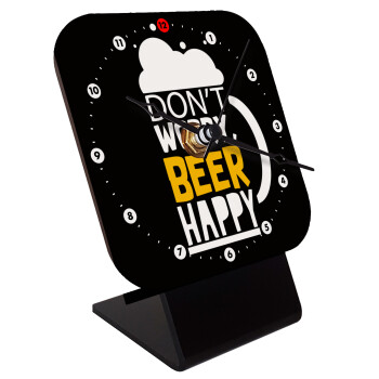 Don't worry BEER Happy, Quartz Wooden table clock with hands (10cm)