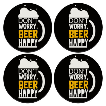 Don't worry BEER Happy, SET of 4 round wooden coasters (9cm)