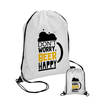 Don't worry BEER Happy, Τσάντα πουγκί με μαύρα κορδόνια (1 τεμάχιο)