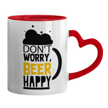 Don't worry BEER Happy, Mug heart red handle, ceramic, 330ml