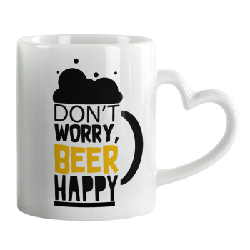 Don't worry BEER Happy, Mug heart handle, ceramic, 330ml