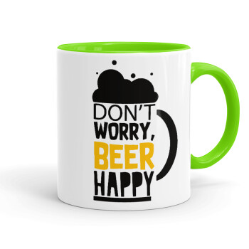 Don't worry BEER Happy, Mug colored light green, ceramic, 330ml