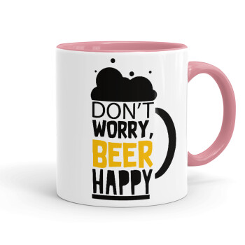 Don't worry BEER Happy, Mug colored pink, ceramic, 330ml