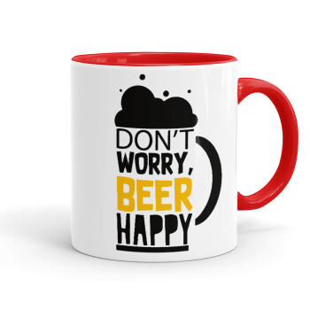 Don't worry BEER Happy, Mug colored red, ceramic, 330ml