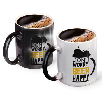 Don't worry BEER Happy, Color changing magic Mug, ceramic, 330ml when adding hot liquid inside, the black colour desappears (1 pcs)