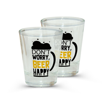 Don't worry BEER Happy, Σφηνοπότηρα γυάλινα 45ml διάφανα (2 τεμάχια)