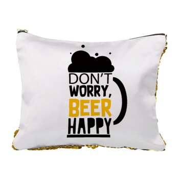Don't worry BEER Happy, Τσαντάκι νεσεσέρ με πούλιες (Sequin) Χρυσό