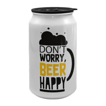 Don't worry BEER Happy, Κούπα ταξιδιού μεταλλική με καπάκι (tin-can) 500ml