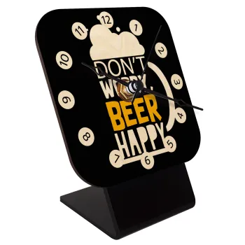 Don't worry BEER Happy, Επιτραπέζιο ρολόι σε φυσικό ξύλο (10cm)