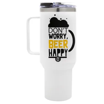 Don't worry BEER Happy, Mega Tumbler με καπάκι, διπλού τοιχώματος (θερμό) 1,2L