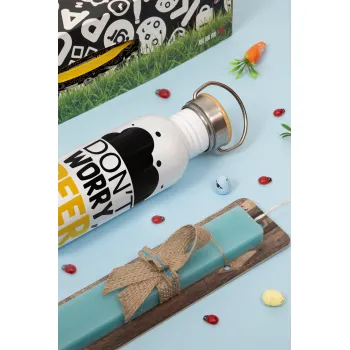 Don't worry BEER Happy, Πασχαλινή Λαμπάδα με παγούρι μεταλλικό (620ml, stainless steel) & κερί αρωματικό πλακέ (30cm) (ΤΙΡΚΟΥΑΖ)