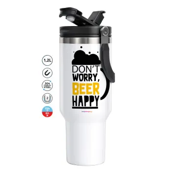 Don't worry BEER Happy, Mega Stainless steel Tumbler with lid, double wall 1,2L