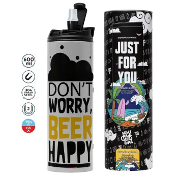 Don't worry BEER Happy, Tumbler stainless steel GREY 600ml