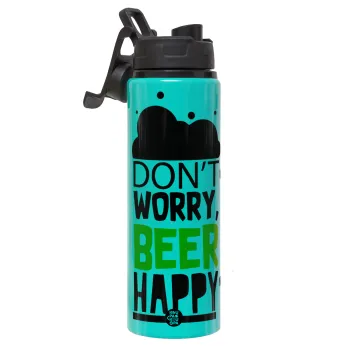 Don't worry BEER Happy, Μεταλλικό παγούρι νερού με καπάκι ασφαλείας, αλουμινίου 850ml