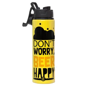 Don't worry BEER Happy, Μεταλλικό παγούρι νερού με καπάκι ασφαλείας, αλουμινίου 850ml