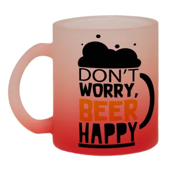 Don't worry BEER Happy, Κούπα γυάλινη δίχρωμη με βάση το κόκκινο ματ, 330ml