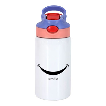 Smile!!!, Παιδικό παγούρι θερμό, ανοξείδωτο, με καλαμάκι ασφαλείας, ροζ/μωβ (350ml)