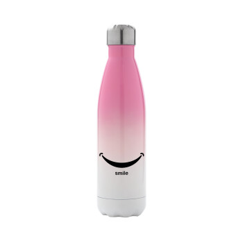 Smile!!!, Metal mug thermos Pink/White (Stainless steel), double wall, 500ml