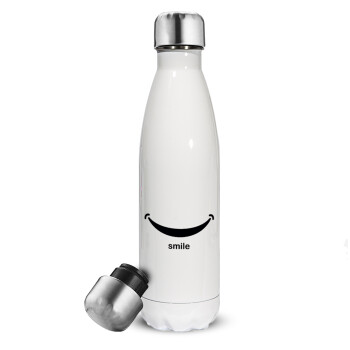 Smile!!!, Metal mug thermos White (Stainless steel), double wall, 500ml