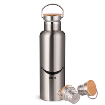Smile!!!, Stainless steel Silver with wooden lid (bamboo), double wall, 750ml