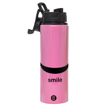 Smile!!!, Metallic water bottle with safety lid, 850ml aluminum