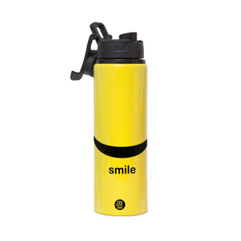 Smile!!!, Metallic water bottle with safety lid, 850ml aluminum