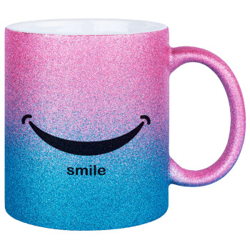 Smile!!!, Κούπα Χρυσή/Μπλε Glitter, κεραμική, 330ml